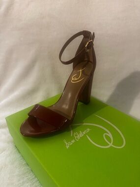 Sam Edelman Copper Patent Block Heel Ankle-Strap Sandal Size 7 M. NWOT